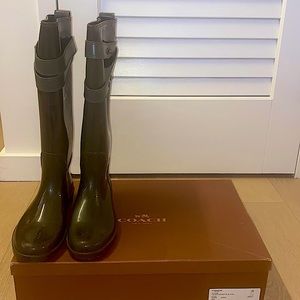 COACH New York Olive Green Tall Rain Boots
